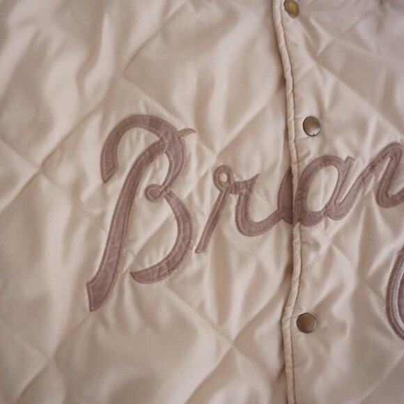 80s Cooperstown Atlanta Braves Cream Quilted Button Up Varsity Bomber Jacket XL - Picture 9 of 16